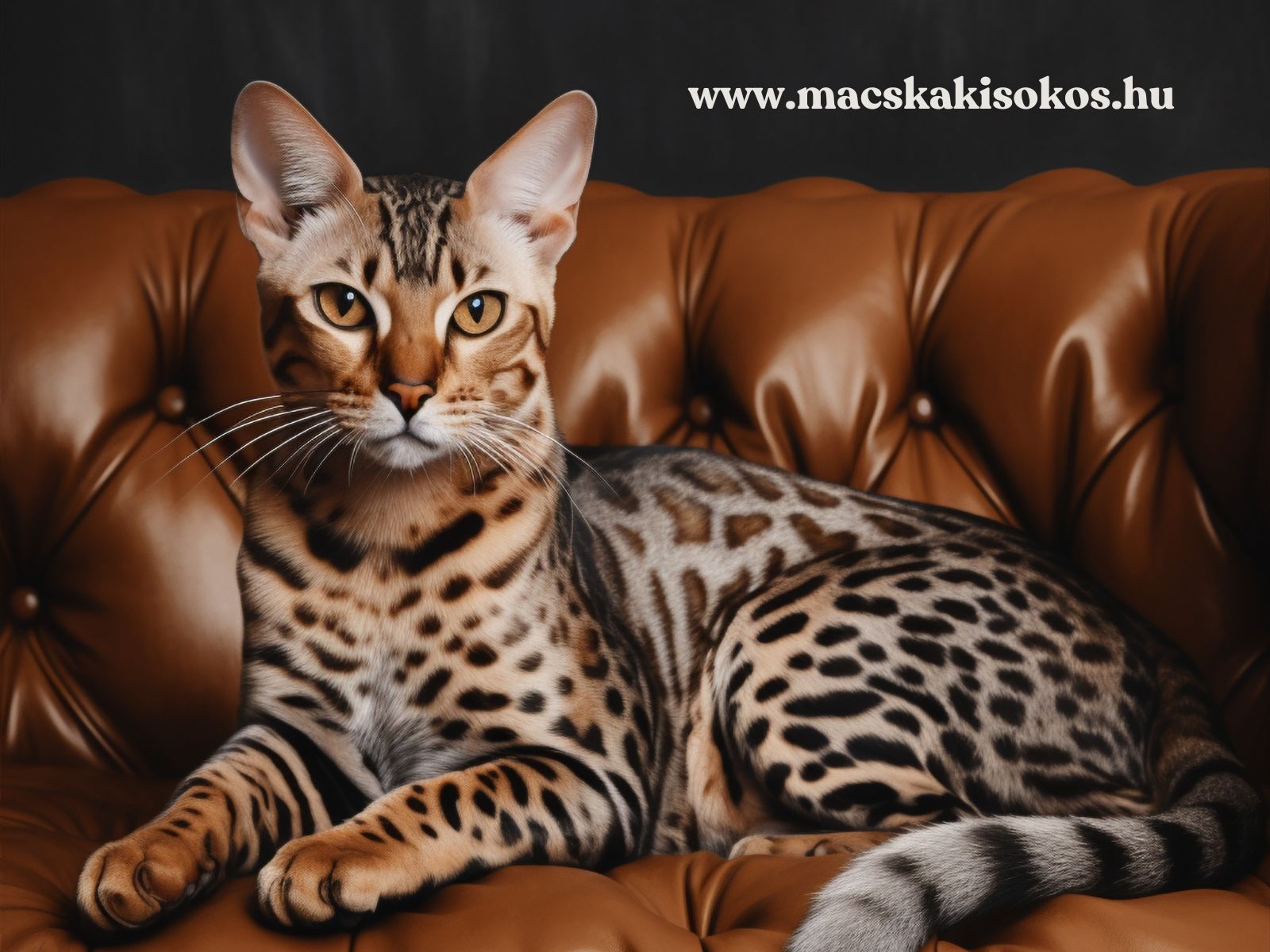 Ocicat macska fekszik egy kanapén